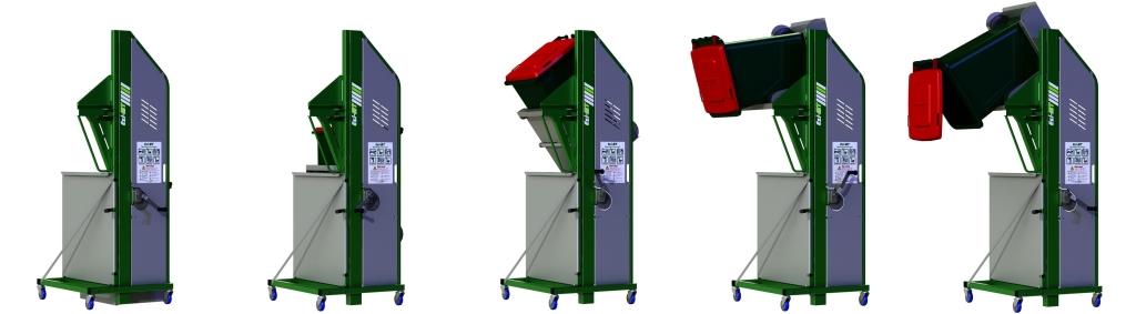 Ezi-MT Manual Bin Lifter lifting a 240L wheelie bin safely